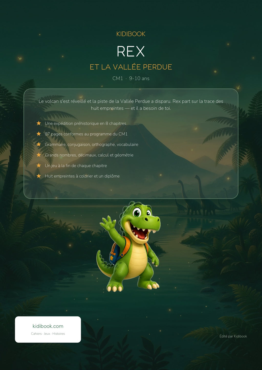 Dos du livre (4e de couverture) — Rex et la Vallée Perdue — Grand cahier d'activités CM1