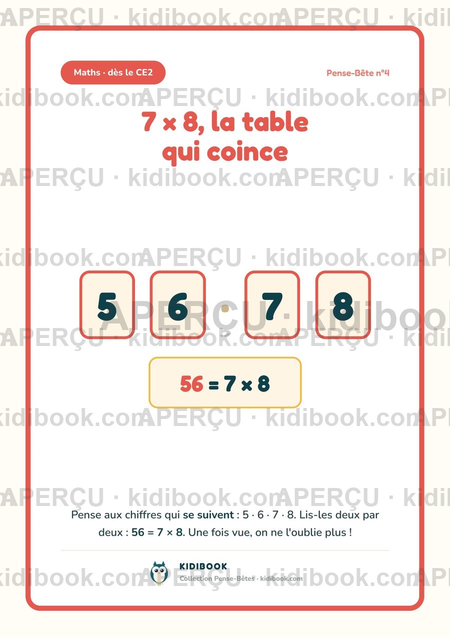 Affiche « 7 × 8 = 56, la table qui coince »