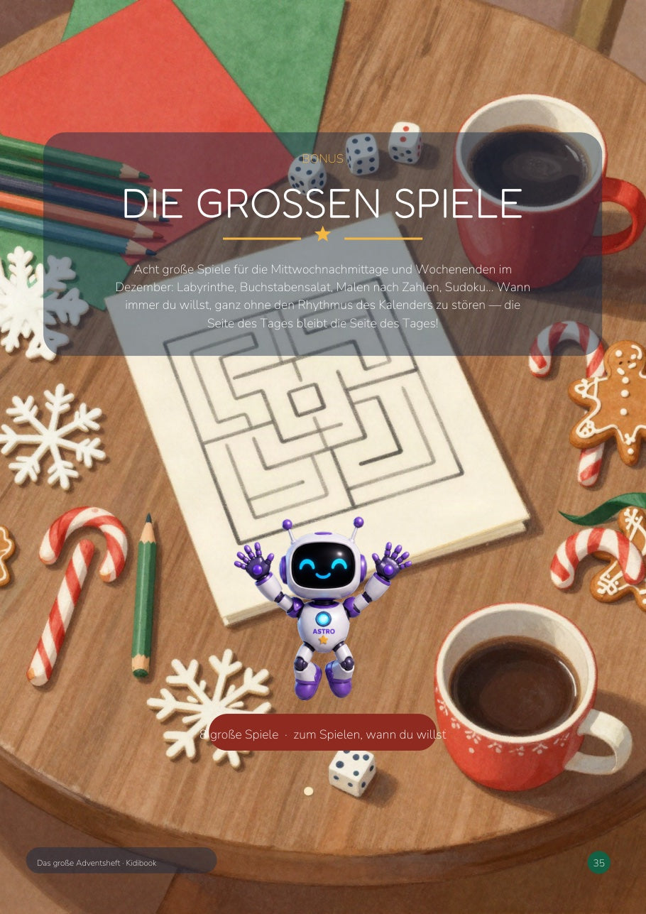 Das große Adventsheft — 24 Tage voller Aktivitäten mit den 6 Maskottchen — Innenseite