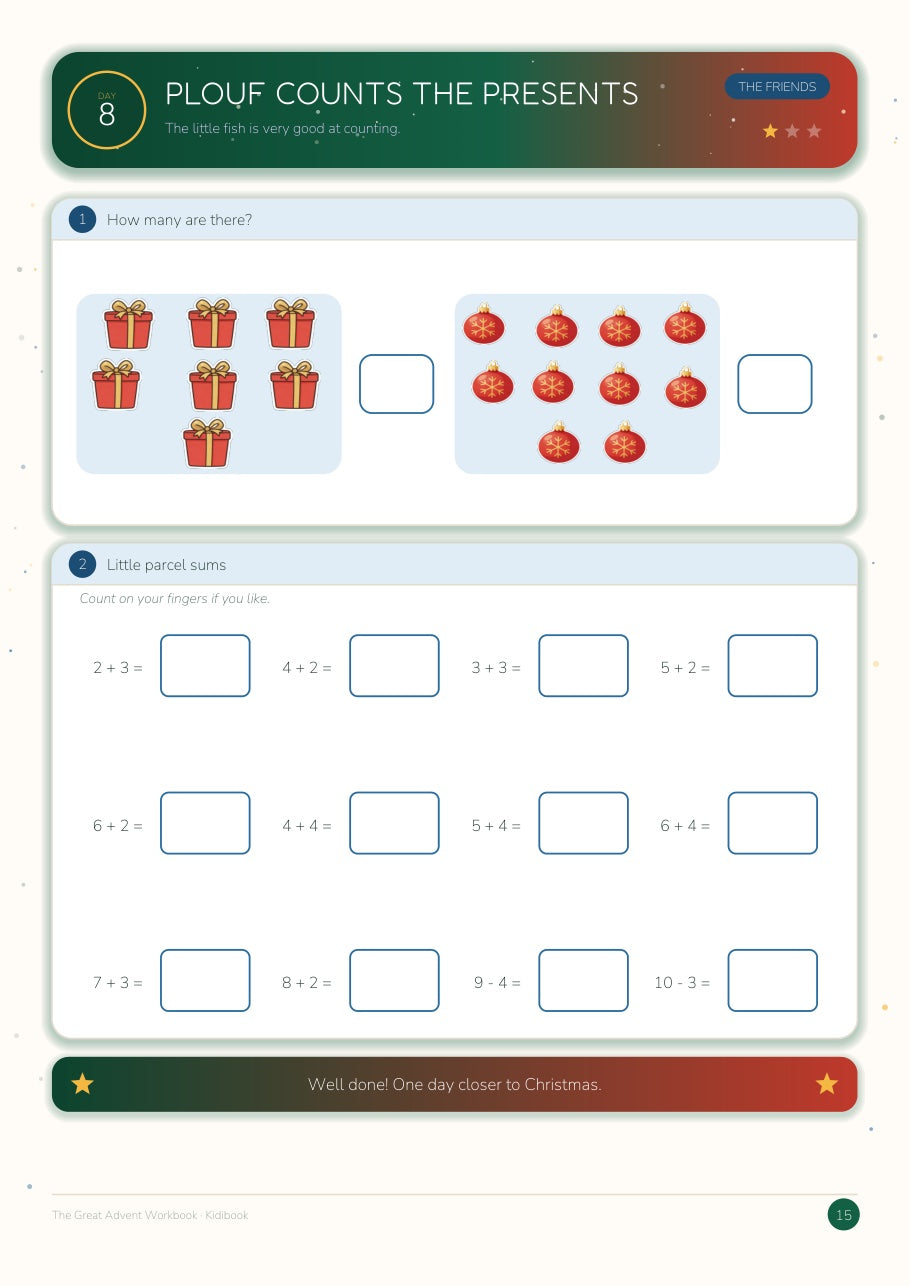 The Great Advent Workbook — 24 days of activities with the 6 mascots — inside page