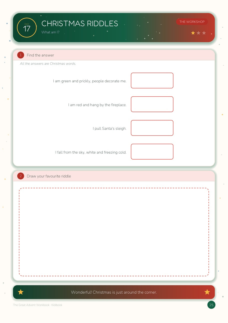 The Great Advent Workbook — 24 days of activities with the 6 mascots — inside page