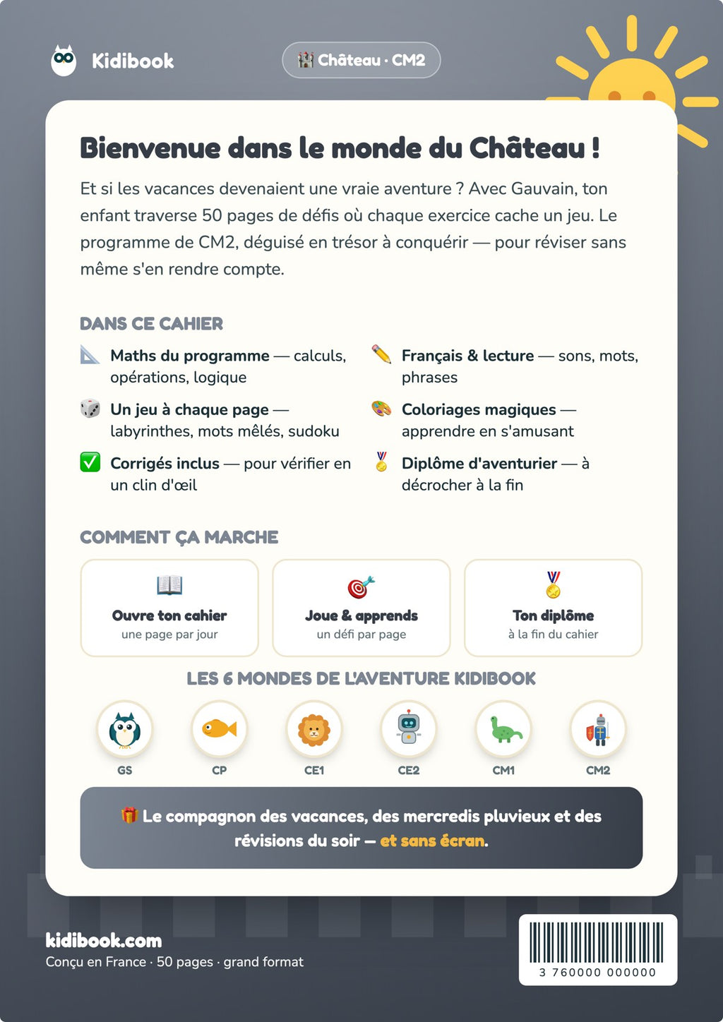 Dos du livre (4e de couverture) — Mon cahier de vacances CM2 — Kidibook
