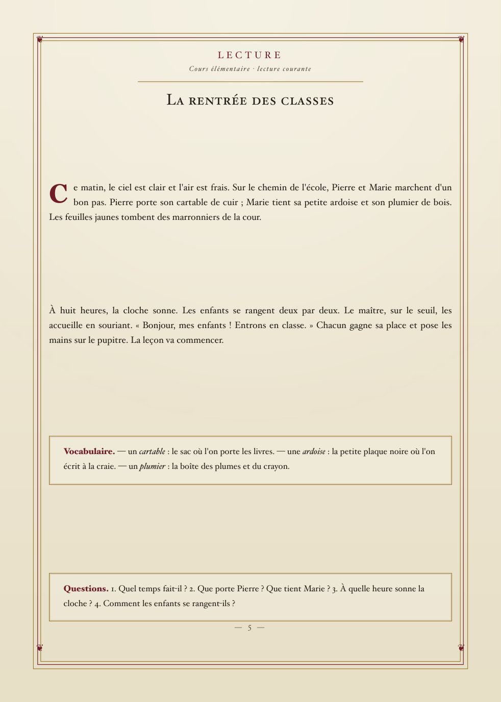 Aperçu intérieur — Le Premier Livre de l'Écolier (1950) — Tome II, CE1-CM2 (page 5)