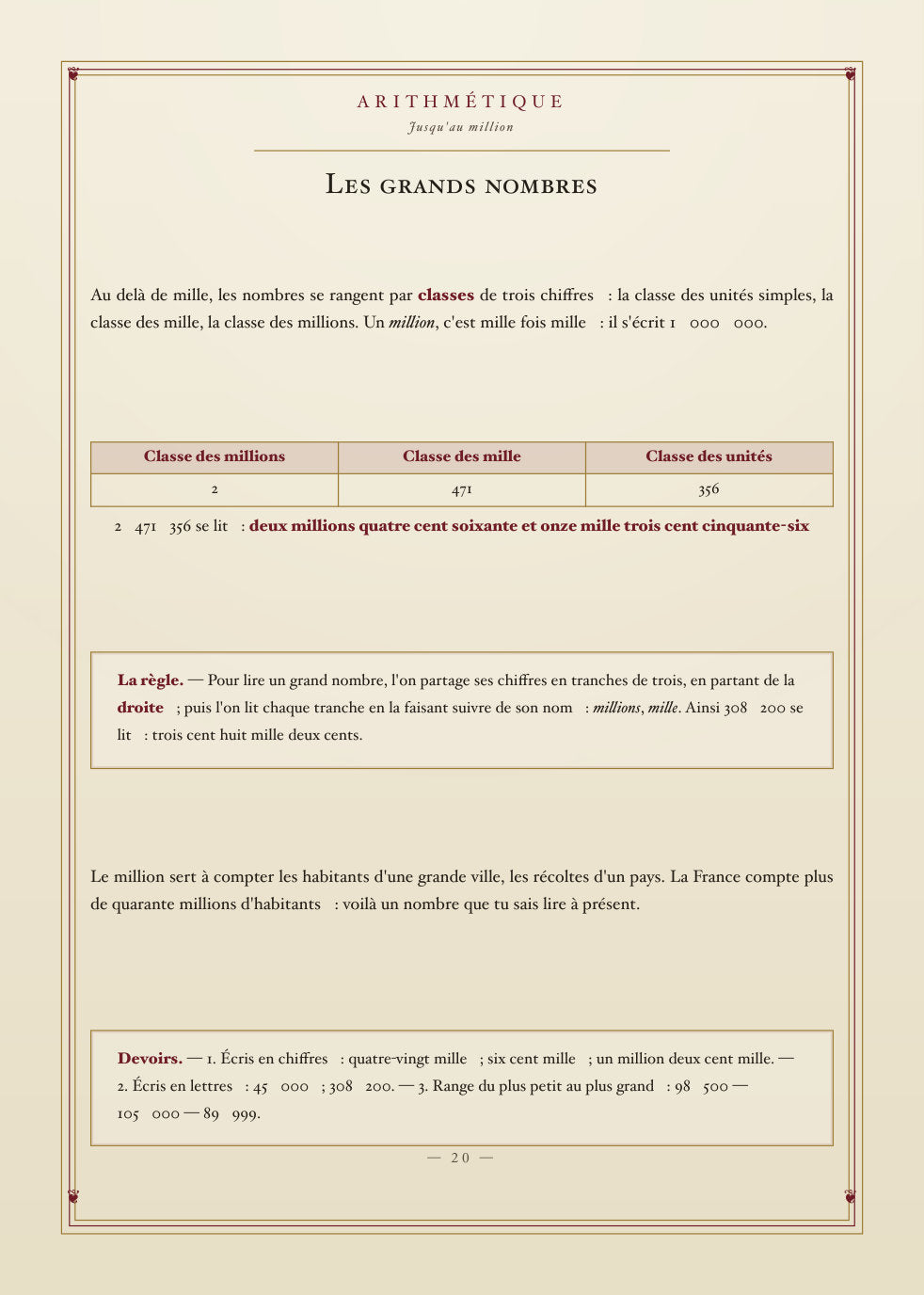Aperçu intérieur — Le Livre de Calcul (1950) — Tome III, CE1-CM2 (page 20)