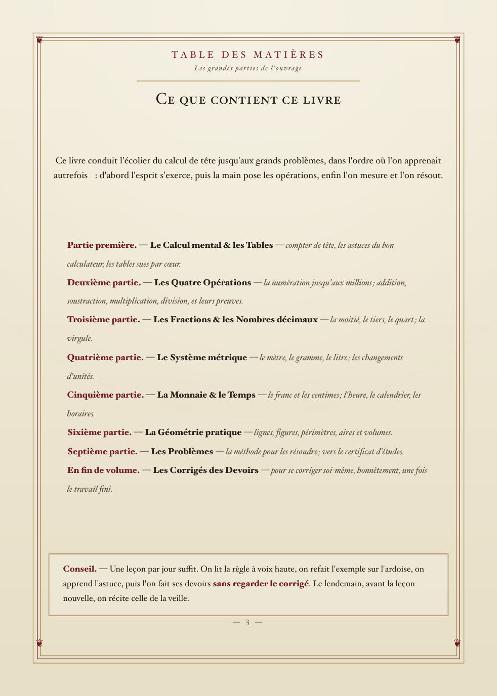 Aperçu intérieur — Le Livre de Calcul (1950) — Tome III, CE1-CM2 (page 3)