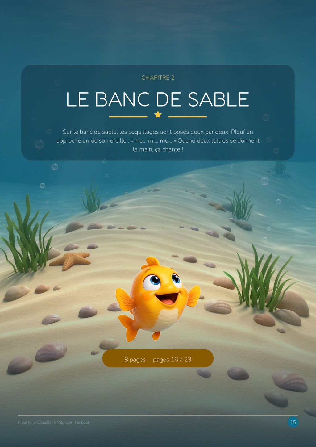 Aperçu intérieur — Plouf et le Coquillage Magique — Grand cahier d'activités CP