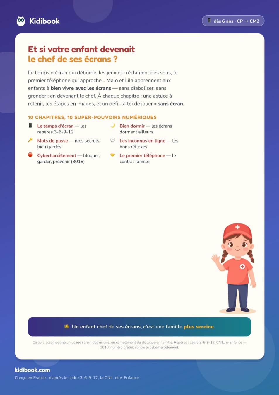 Dos du livre (4e de couverture) — Malo & Lila, plus forts que les écrans — internet, jeux & téléphone (CP→CM2)