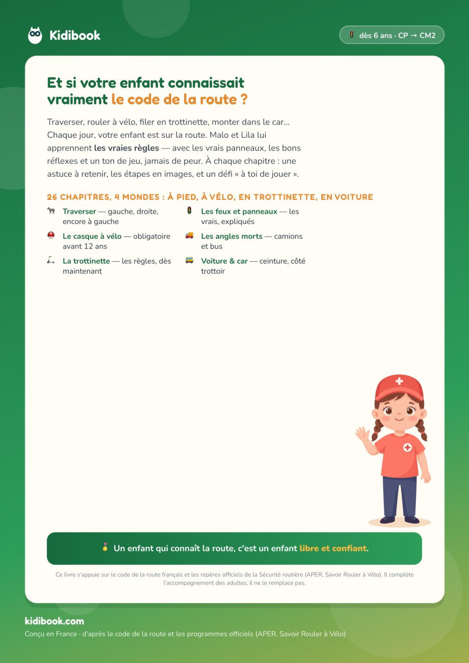 Dos du livre (4e de couverture) — Malo & Lila, champions de la route — le code de la route expliqué aux enfants (CP→CM2)