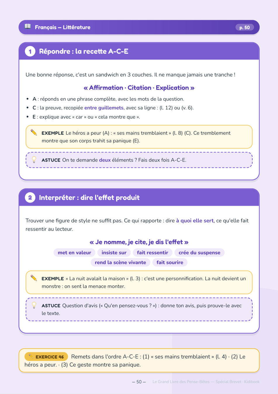 Page français : la recette Affirmation-Citation-Explication