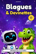Couverture du livre Blagues & Devinettes 8–9 ans, avec Astro et Rex, Éditions Kidibook