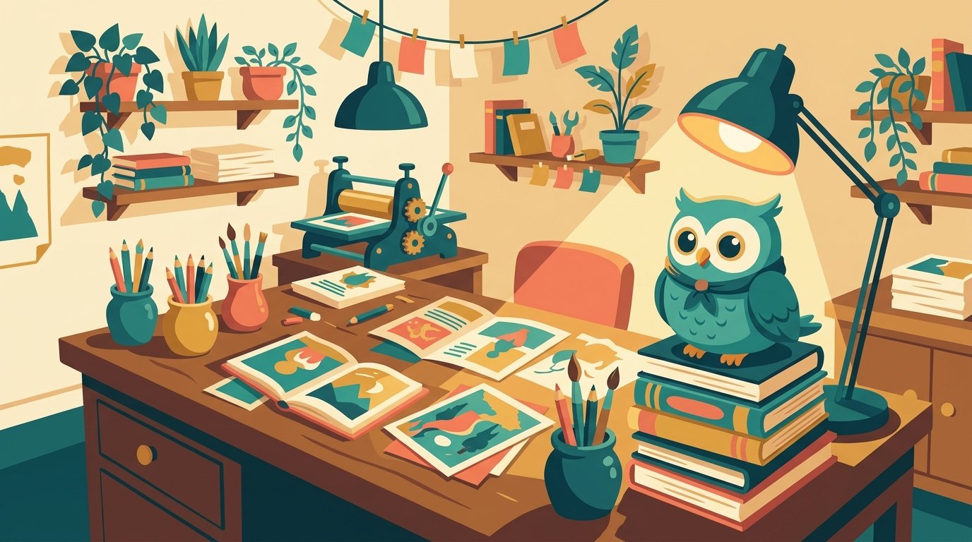 L'atelier Kidibook : des pages colorées, des crayons et Bibou la chouette
